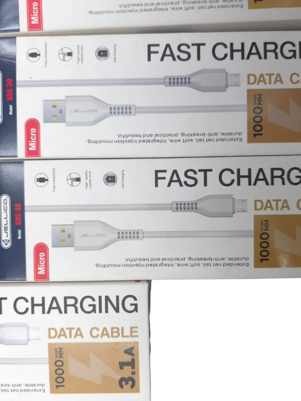 JELLICO KDS 30 5 Pack USB A Micro USB Fast Charging Data Cable 3FT White Lot